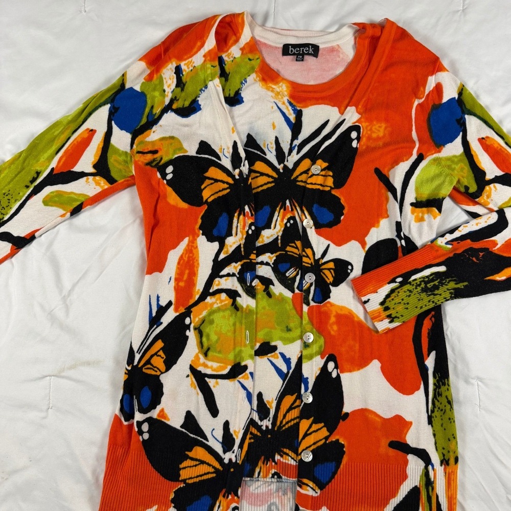 Berek‎ Butterfly Print Cardigan and Shell Twin Set Orange Multi Size PM